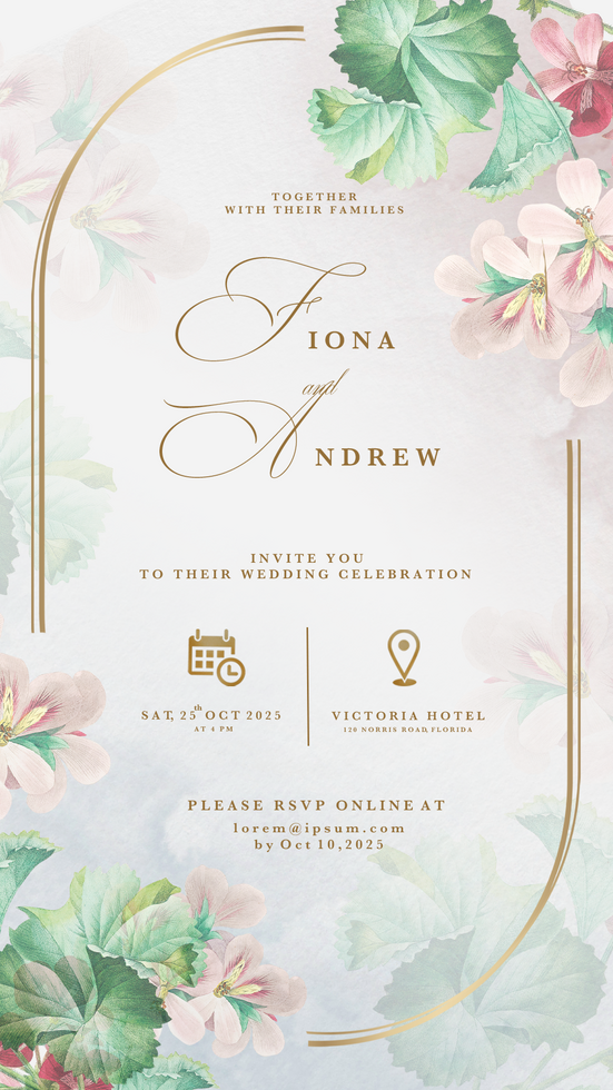 Digital Wedding Invitation Template with Foliage psd