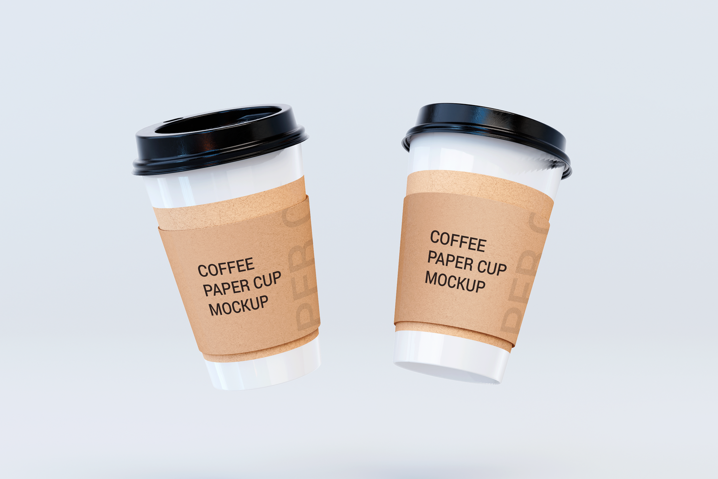 Two floating paper coffee cup mockup psd