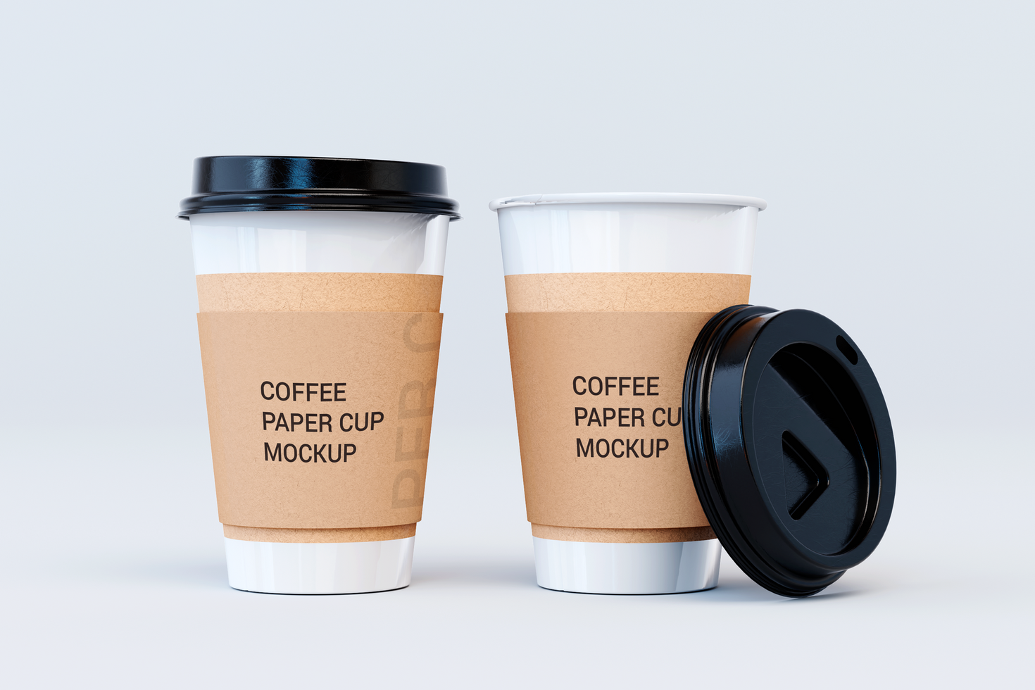 Two coffee paper cup front view mockup psd