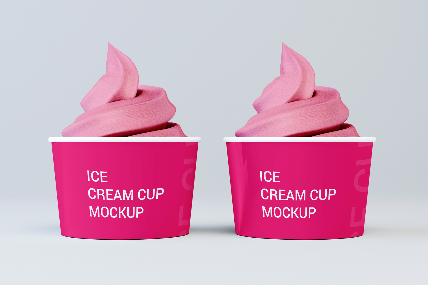 Two pink cups of ice cream mockup psd
