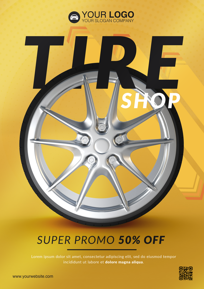 Tire shop flyer template for wheel business psd