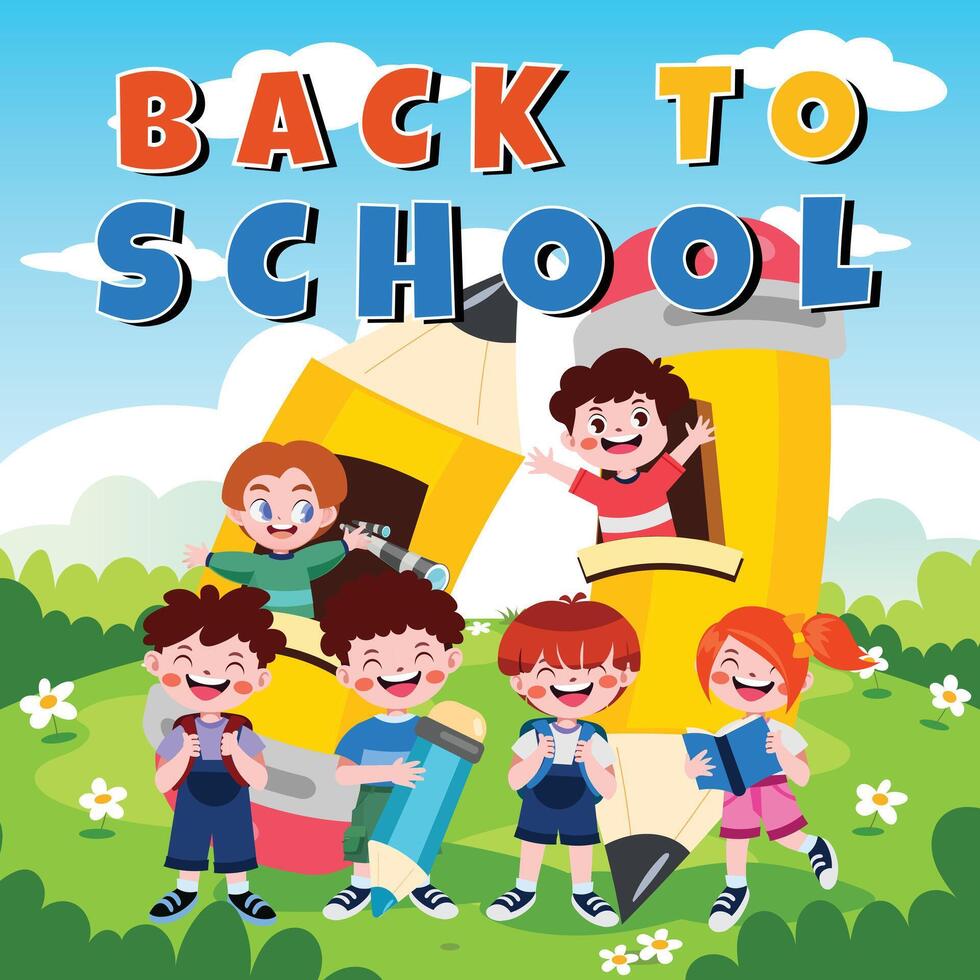 back to school background with students vector