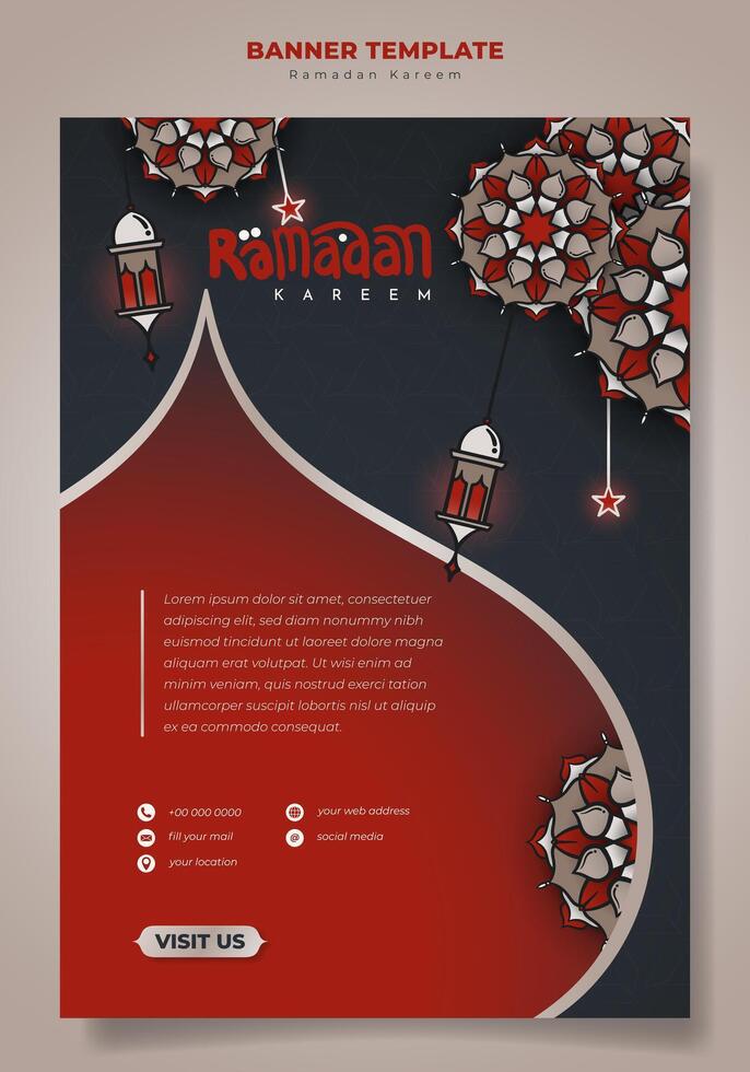 Portrait background design with mandala ornamental background for ramadan kareem design, islamic background design with red, black and gold, good template for ramadan advertisement design vector