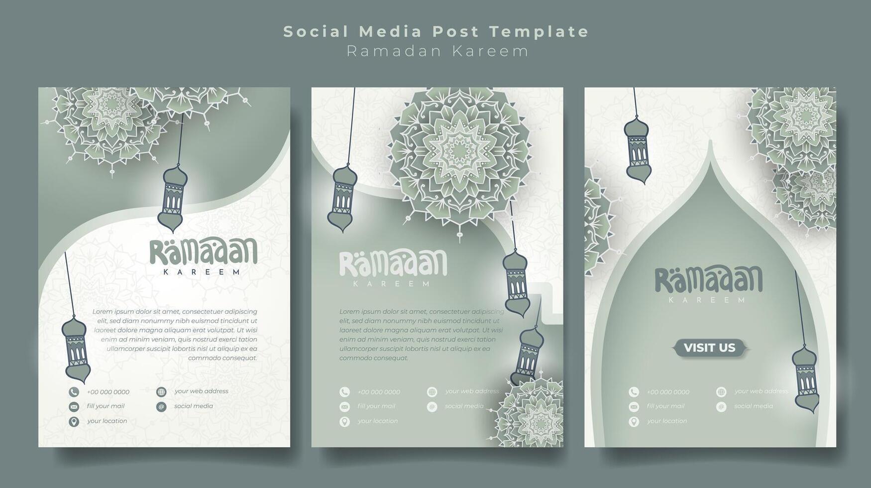 Portrait social media post template with mandala and portrait design for ramadan kareem advertising, islamic background in green mint design vector