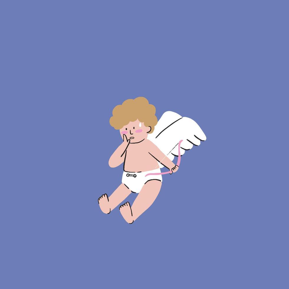 An handdrawn illustration Cupid are embarrassed because this chubby angle aims the wrong person vector