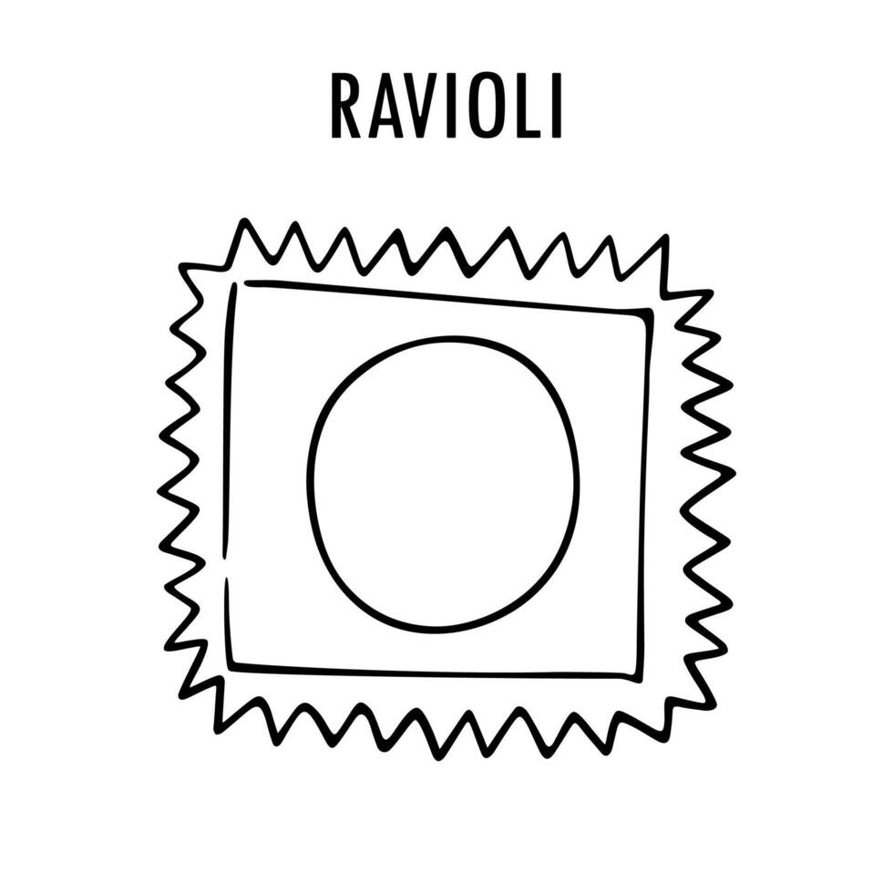 Ravioli pasta doodle food illustration. Hand drawn graphic print of short macaroni type of
