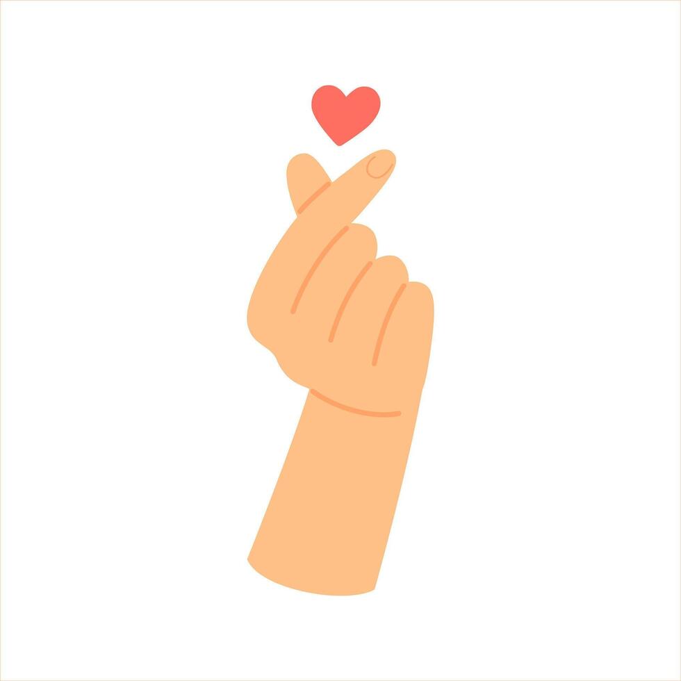 Hand gesture of finger heart. Love symbol and hand sign for love. Valentine's day cartoon vector illustration isolated on white background