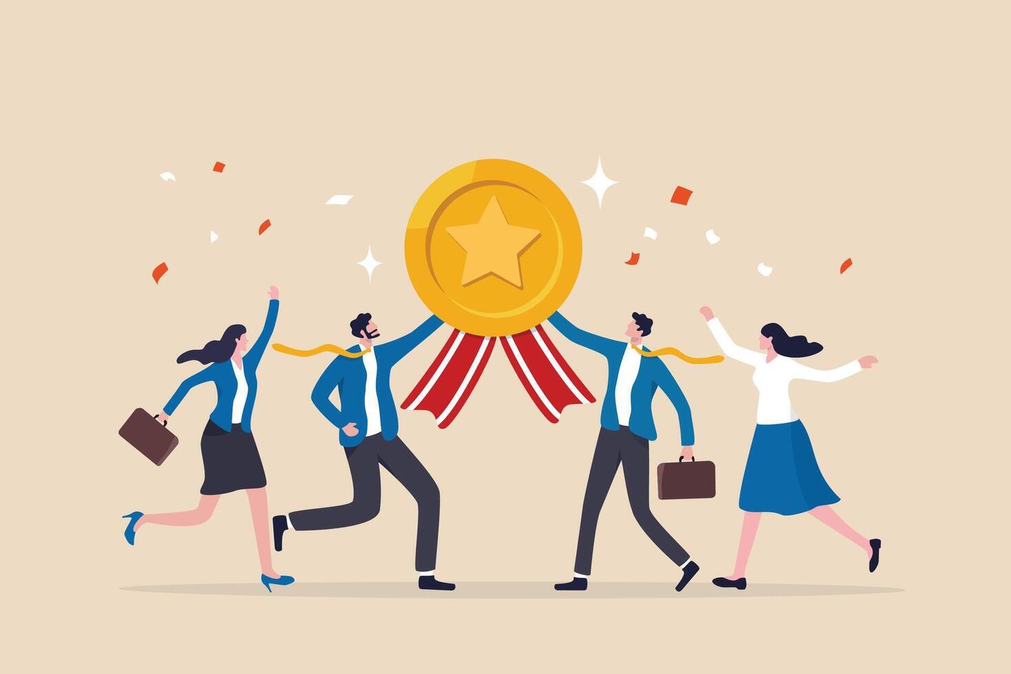 equipo logro, alto calidad empleados, trabajo en equipo a ayuda éxito juntos, mejor calidad Servicio premio, alto actuación personal concepto, negocio personas celebrar alto calidad Insignia logro. vector