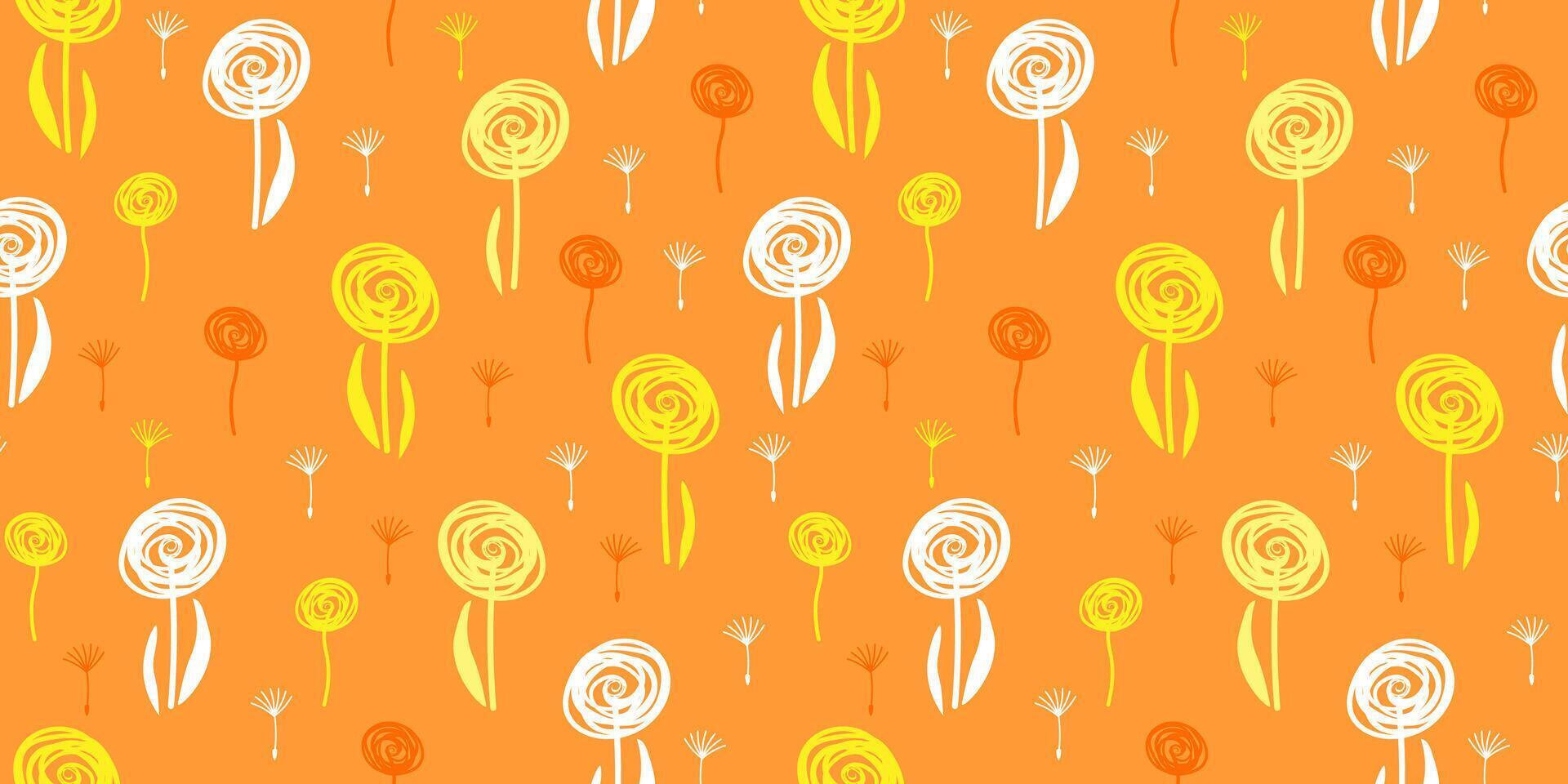 Seamless pattern with abstract dandelions. Simple floral summer print. Vector graphics.