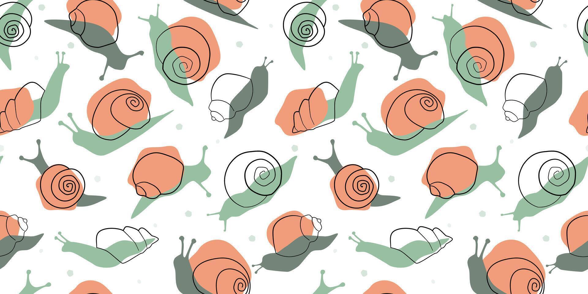 Seamless pattern with abstract snail silhouettes. Animal line art print. Vector graphics.