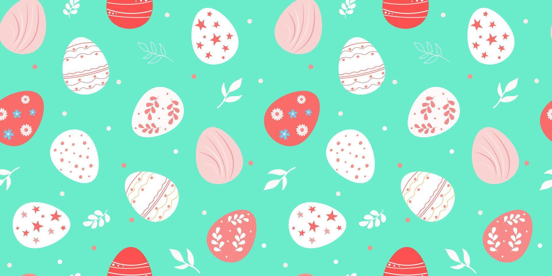 Seamless pattern with ornate decorated Easter eggs. Abstract spring simple print. Vector graphics.