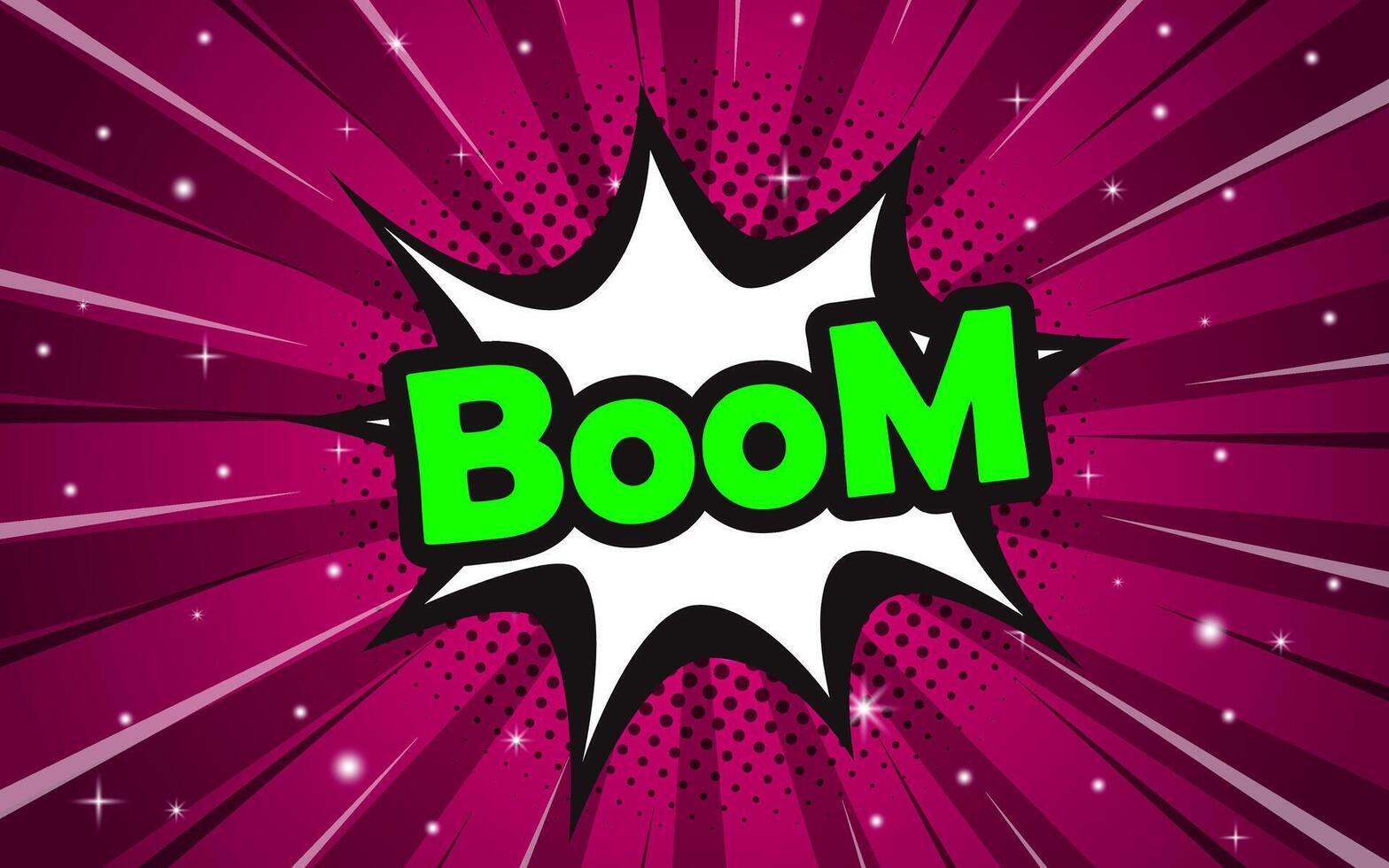 Boom isolated comic text speech bubble. Halftone vector illustration banner.