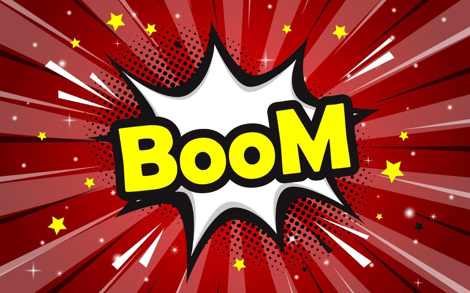 Boom isolated comic text speech bubble. Halftone vector illustration banner.