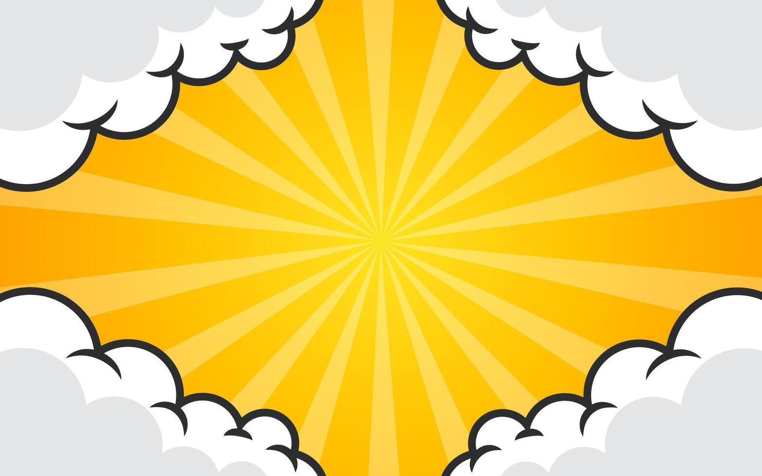 Pop art comic background with halftone colors and cute clouds vector