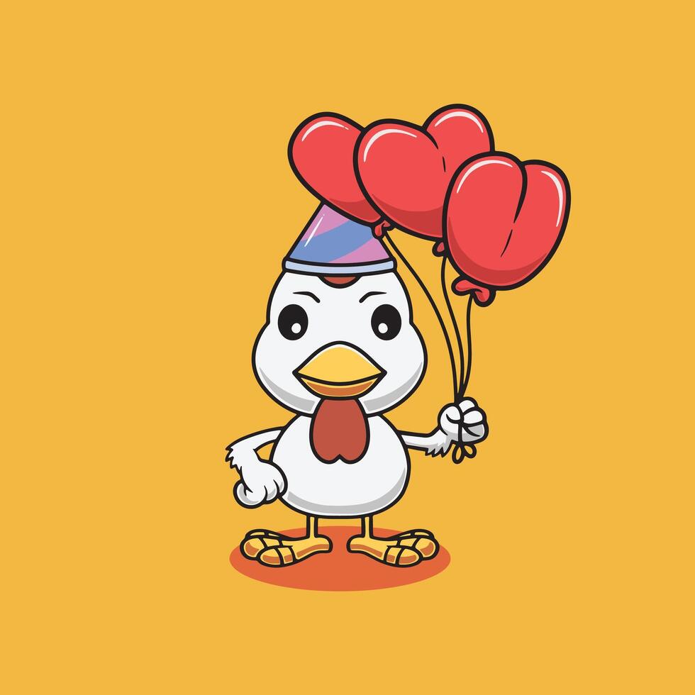 linda pollo con amor globo dibujos animados ilustración vector