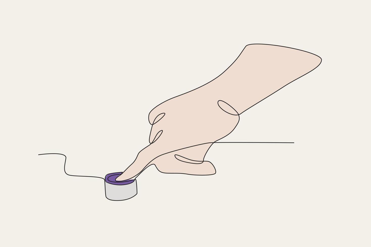 The left little finger is dipped in purple ink vector