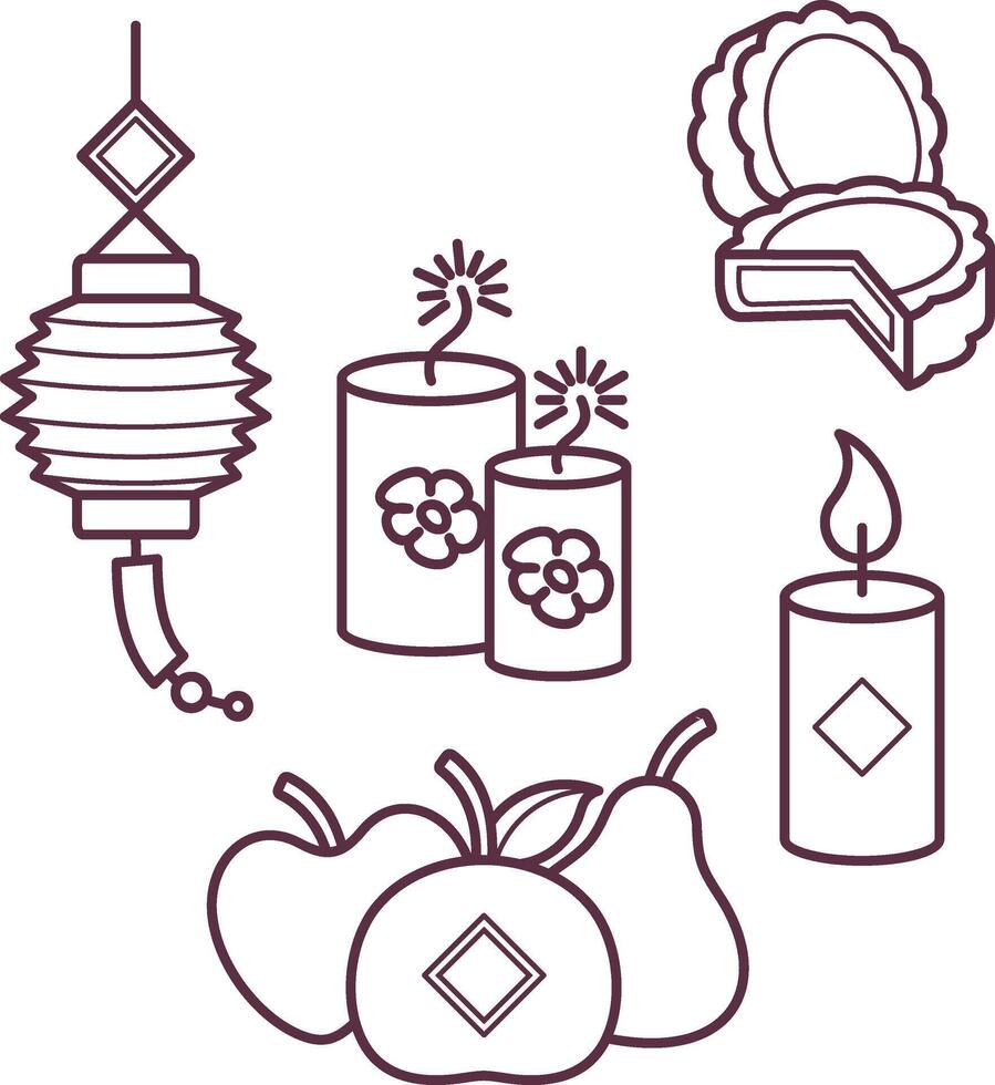 Chinese Lunar New Year simple cartoon decorations line art design outline vector