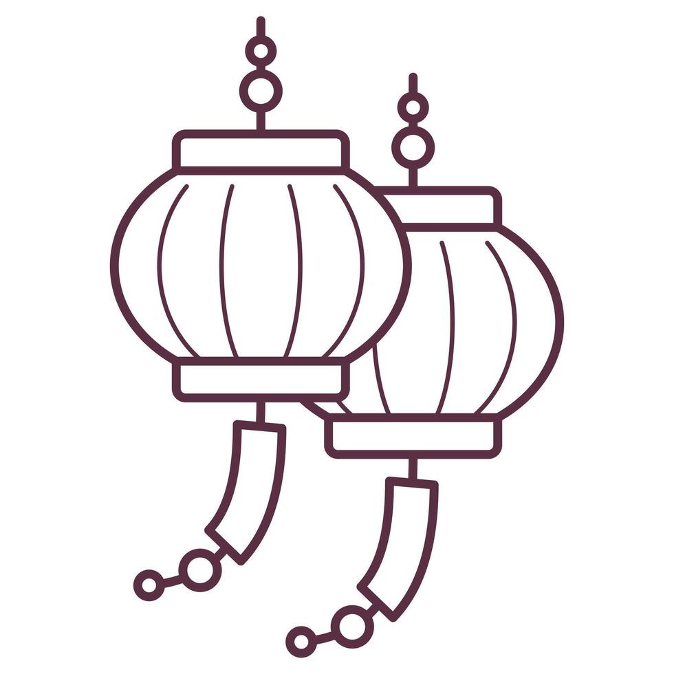 Chinese Lunar New Year simple cartoon decorations line art design outline vector