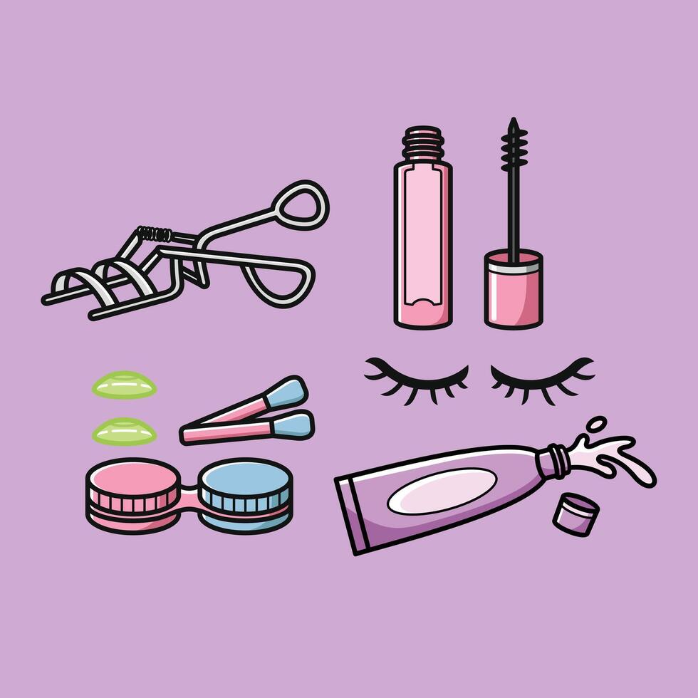 hacer arriba productos cosméticos belleza niña tema vector diseño Arte