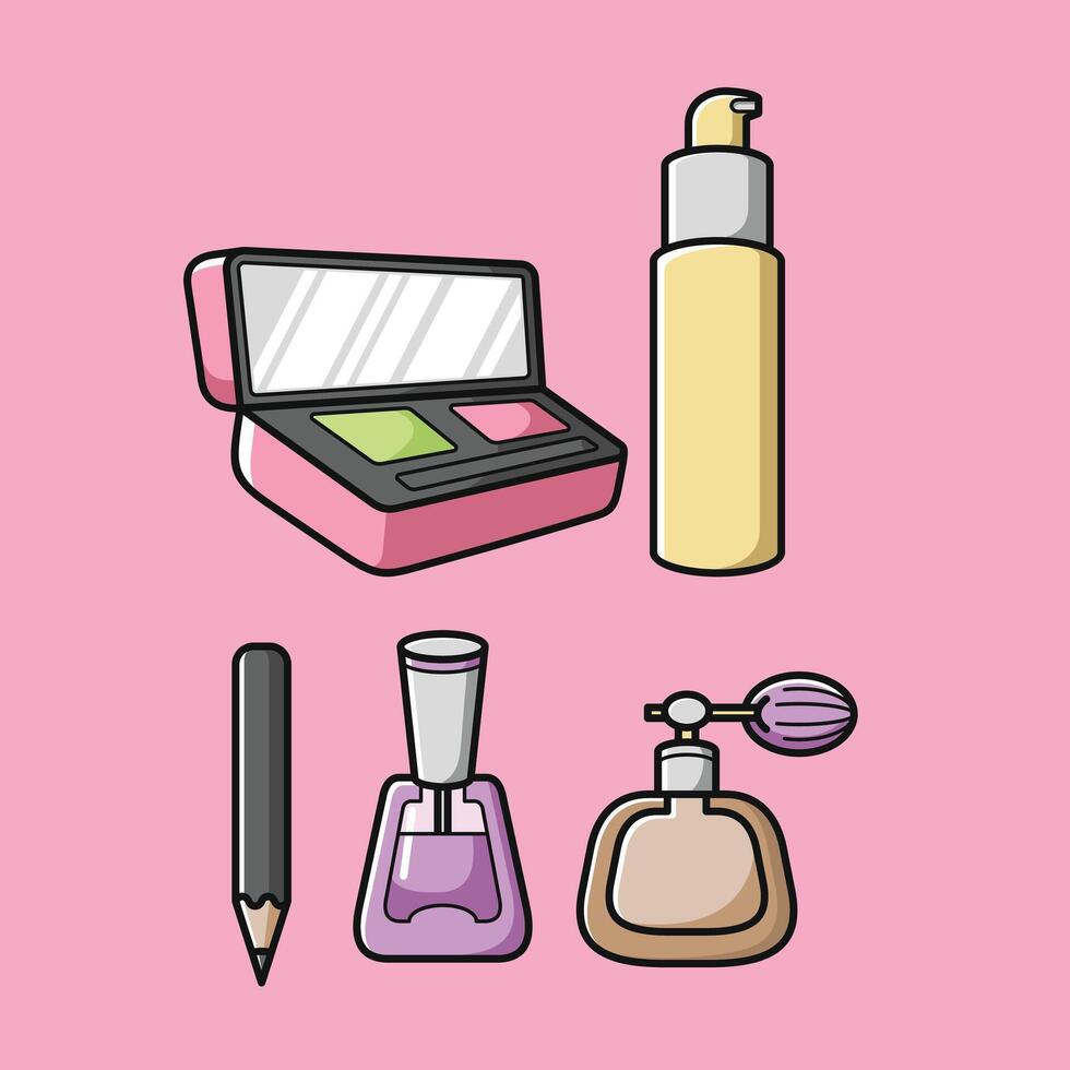 hacer arriba productos cosméticos belleza niña tema vector diseño Arte