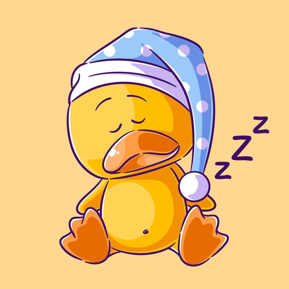 Cute duck sitting wearing a sleeping cap vector