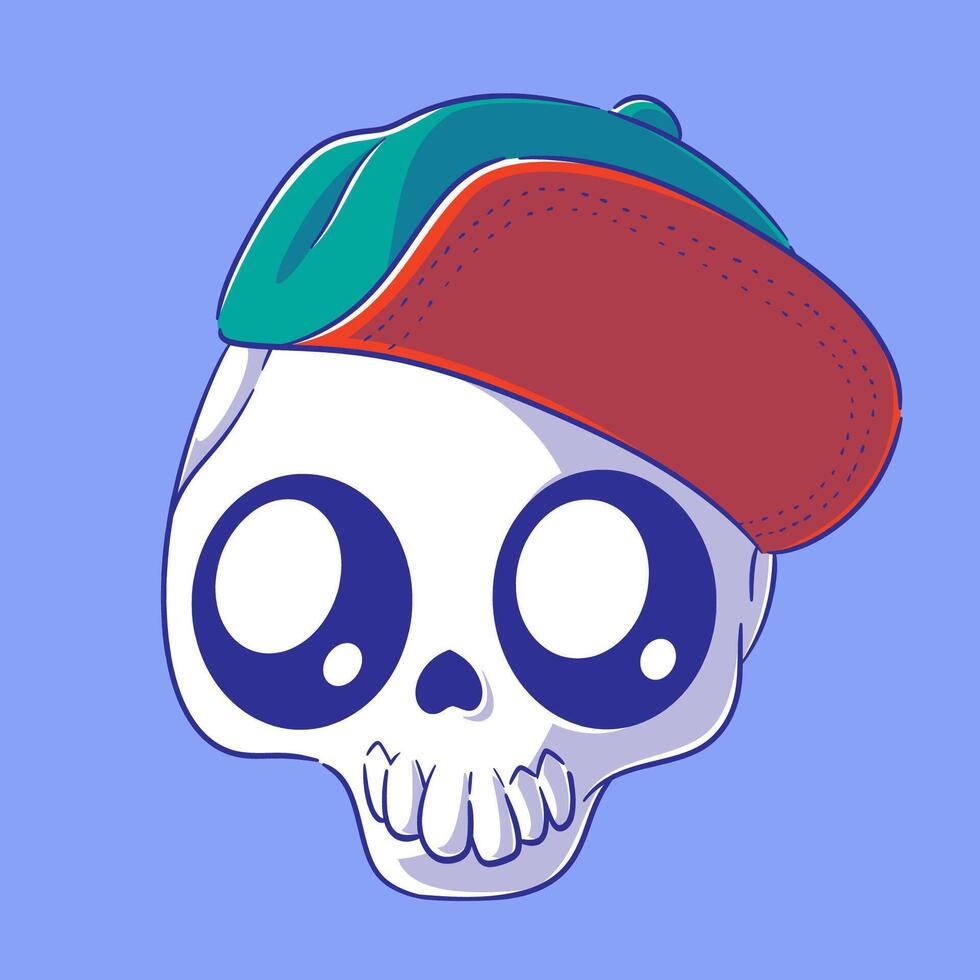 Cute skull wearing a hat vector