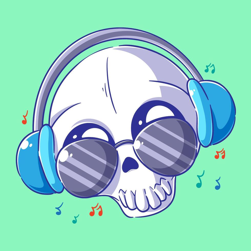 Cute skull wearing a music headset vector