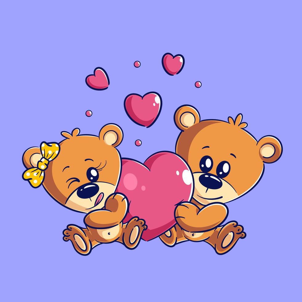 un par de linda osos son extensión corazones vector