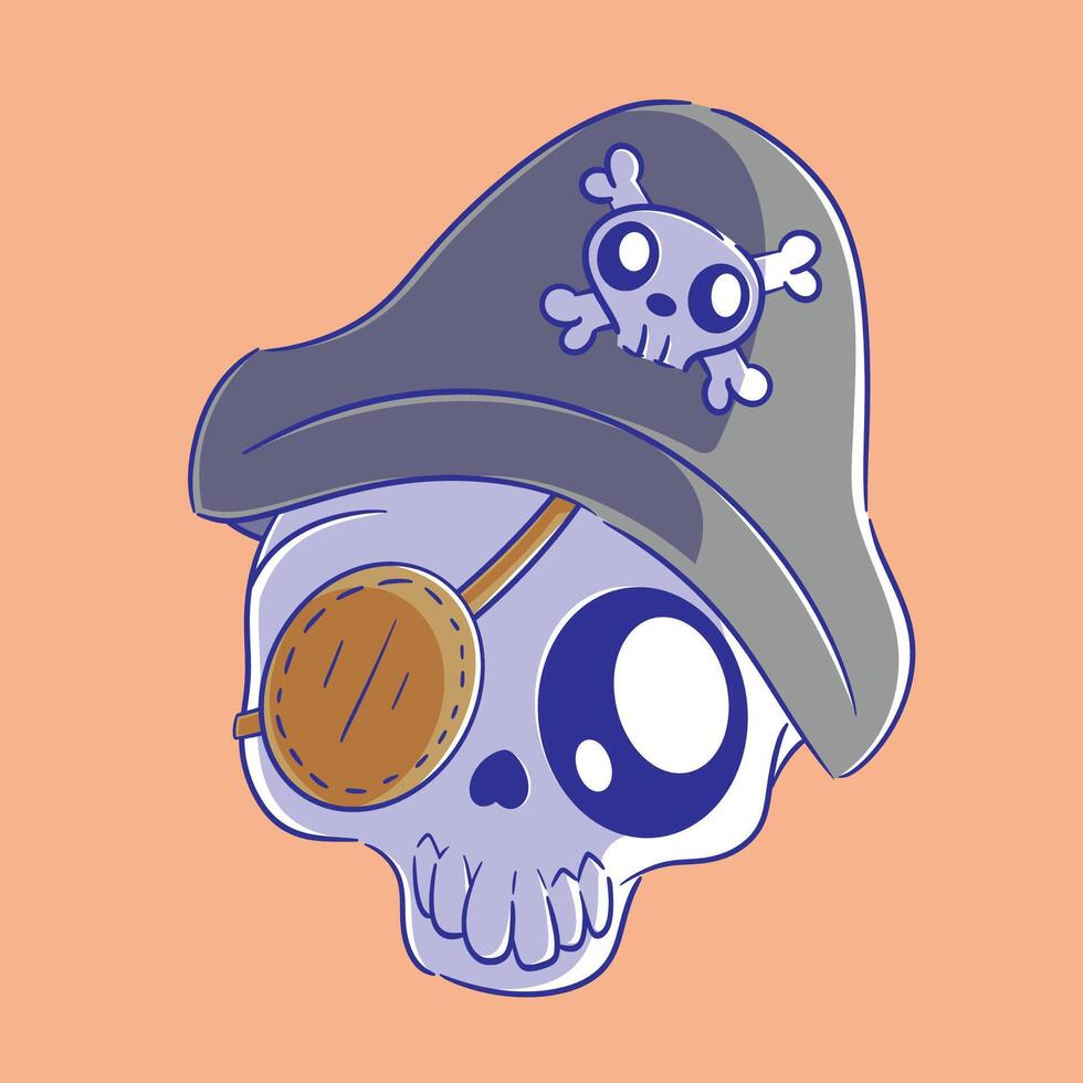 Cute skull wearing pirate hat vector