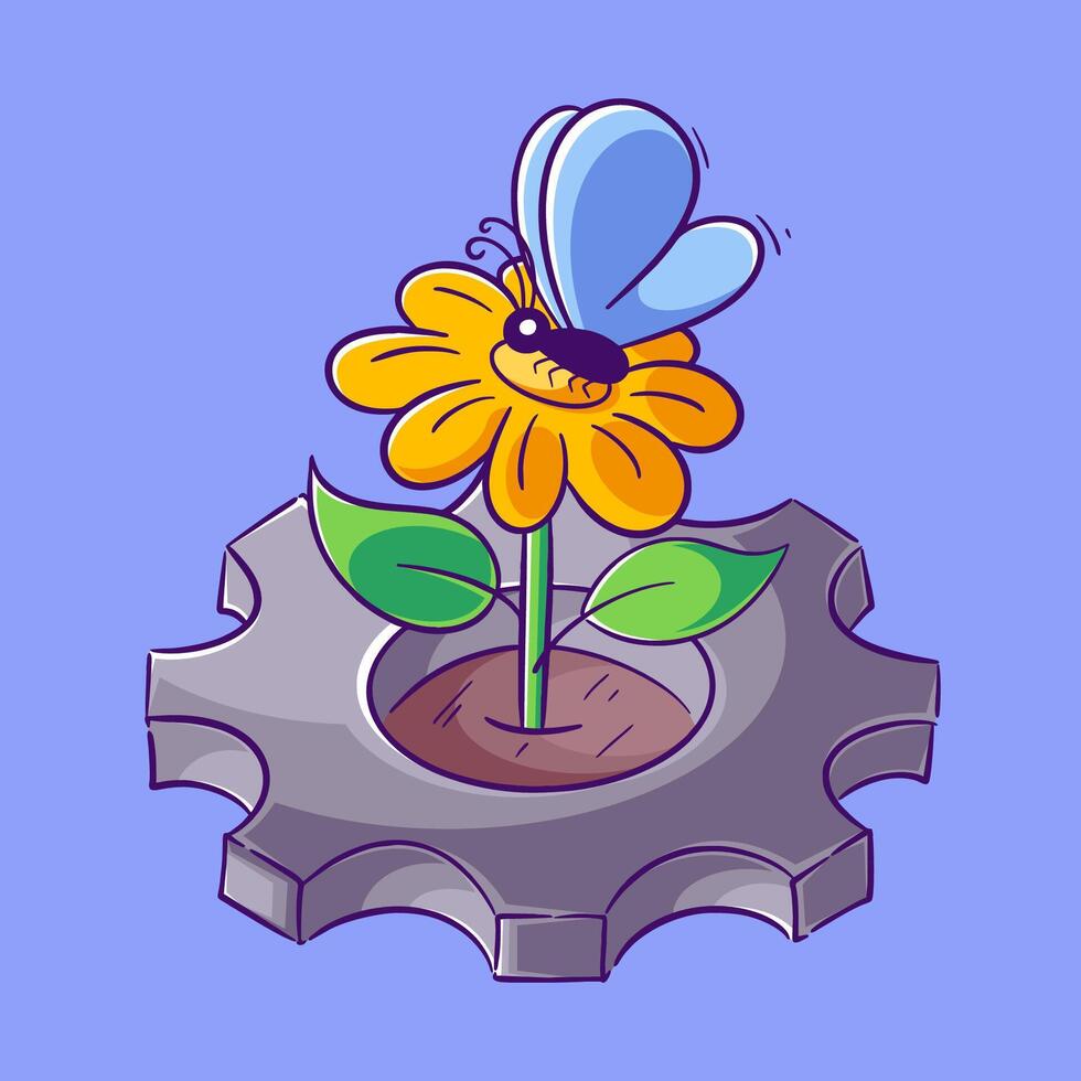 Plants grow in the middle of the gear vector