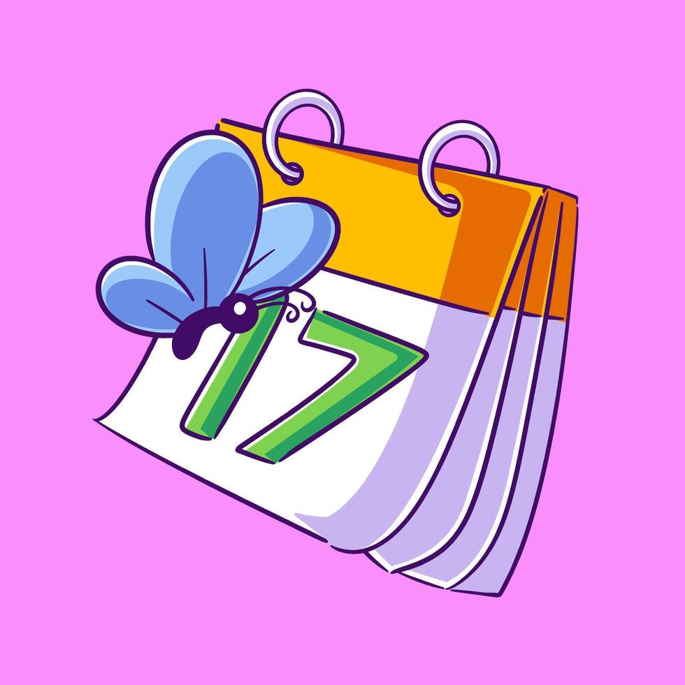 Hand drawn style calendar and butterfly vector