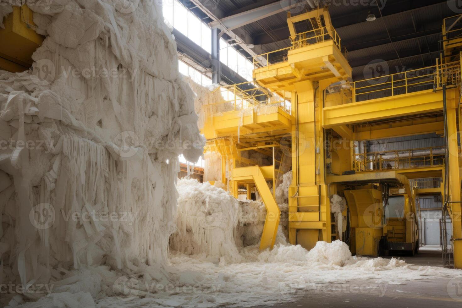 AI generated A paper production line at a waste paper recycling factory. Pulp and paper mill photo