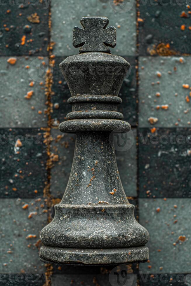 AI generated stylish black chess stands on a chessboard. Design work photo