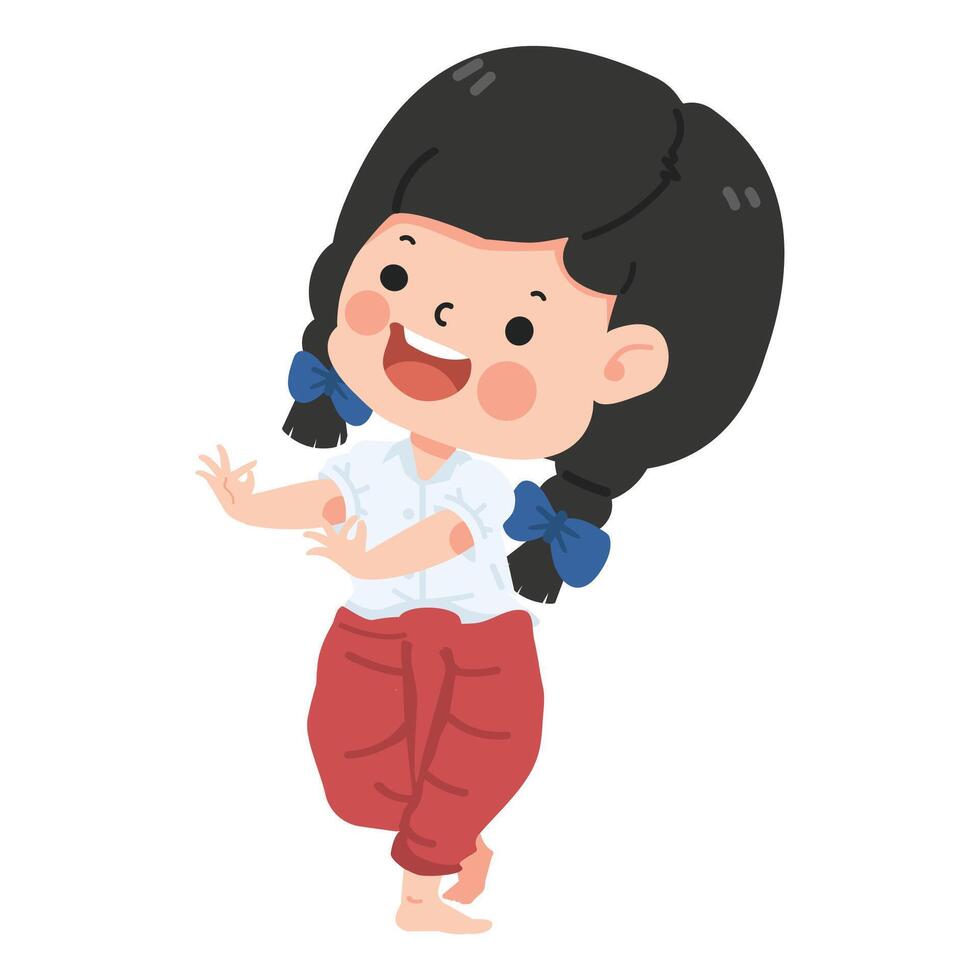 niño dibujos animados niña estudiante tailandés danza vector