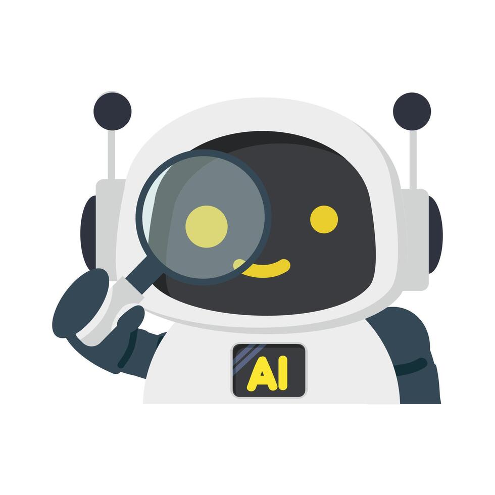 Cute  robot face with magnifying glass vector