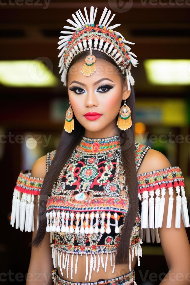 AI generated Portrait of a Polynesian girl from the Pacific island of Tahiti. French Polynesia photo