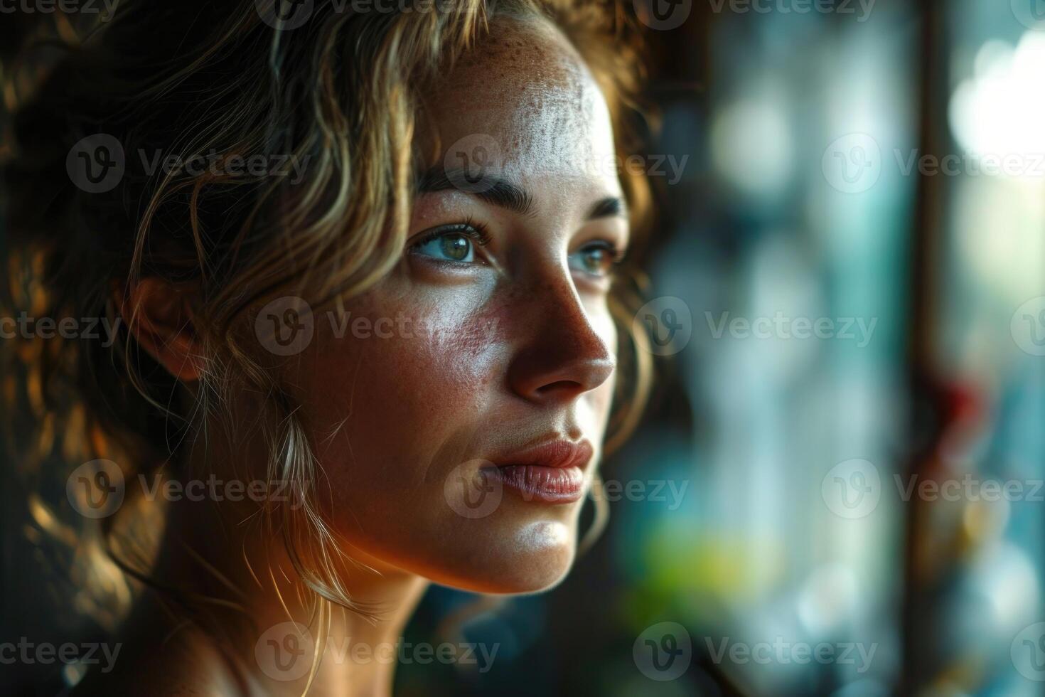AI generated The face of a beautiful young woman in the countryside photo