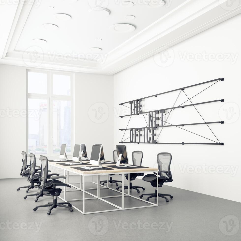 Modern office interior with white walls, photo