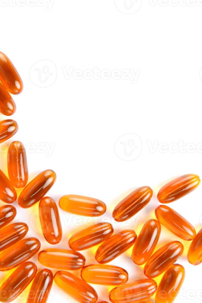 Fish oil capsules with copy space on a white background. soft gels capsules photo