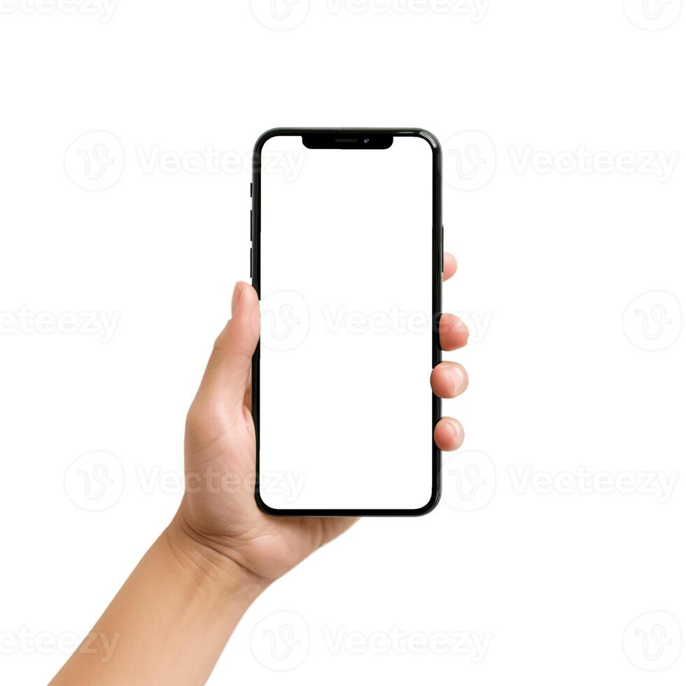 hands holding a mobile phone with transparent background photo