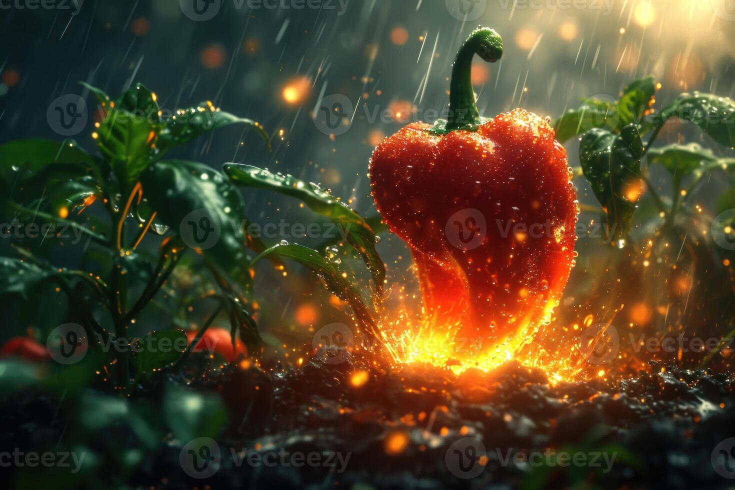 AI generated Fresh red chili pepper on fire. The concept of spicy food and spices photo