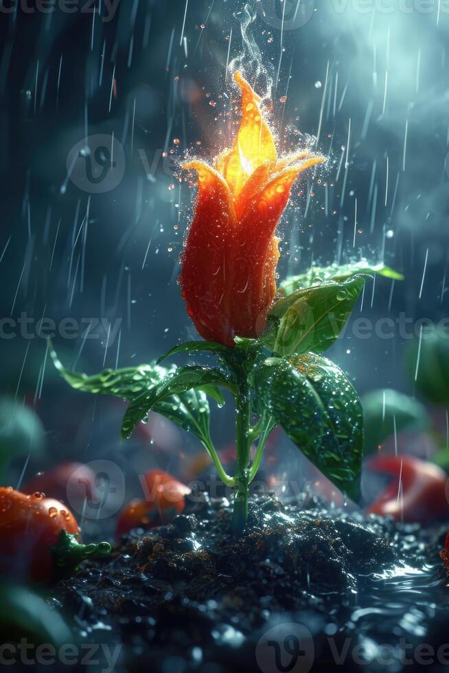 AI generated Fresh red chili pepper on fire. The concept of spicy food and spices photo