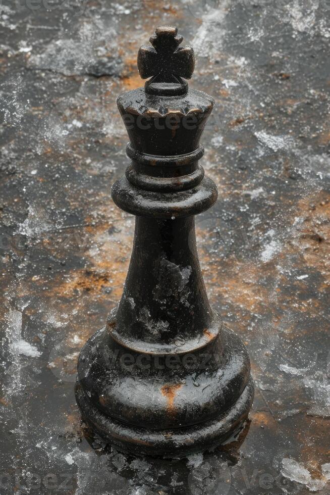 AI generated stylish black chess stands on a chessboard. Design work photo