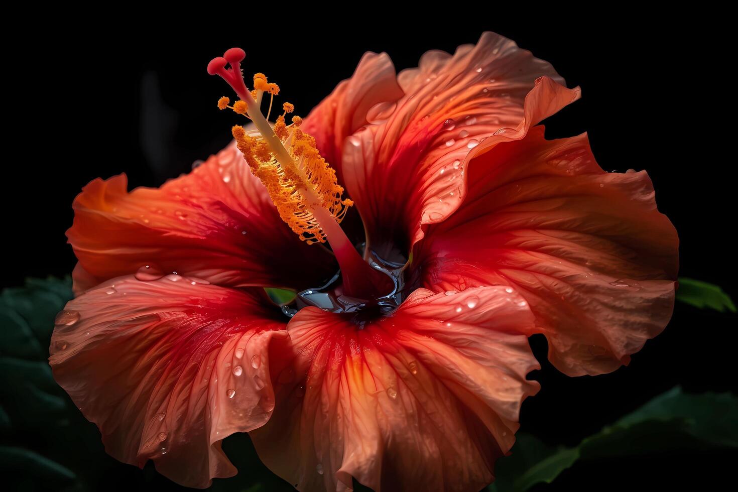 AI generated Hibiscus - Hibiscus rosasinensis - Flower native to Asia - Known for its large, showy blooms and vibrant colors. A symbol of beauty and love photo