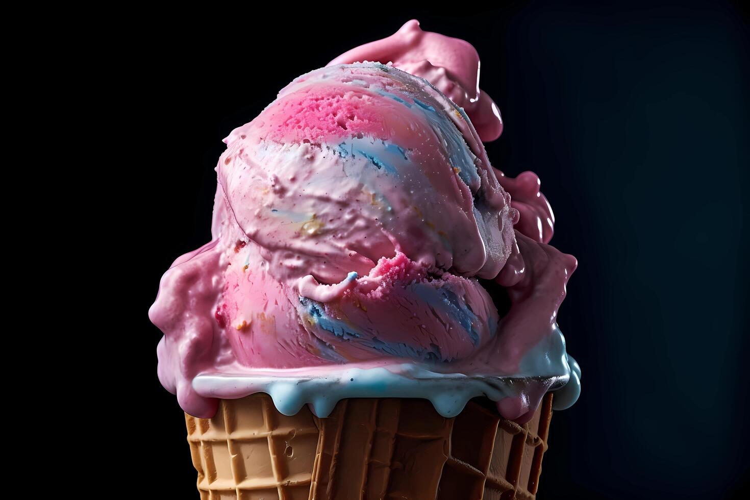 ai generado helado - originario en Italia, helado es un suave y cremoso congelado postre, típicamente hecho con leche, azúcar, y varios sabores tal como chocolate, fresa, o pistacho foto