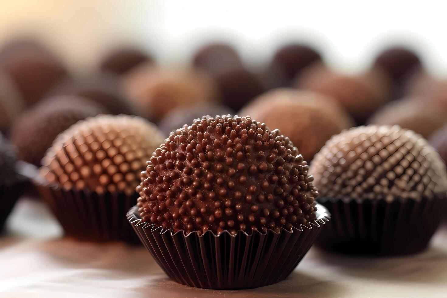 ai generado brigadeiro - popular en Brasil, brigadeiro es un dulce parecido a la trufa postre hecho desde condensado leche, cacao polvo, manteca, y chocolate asperja foto