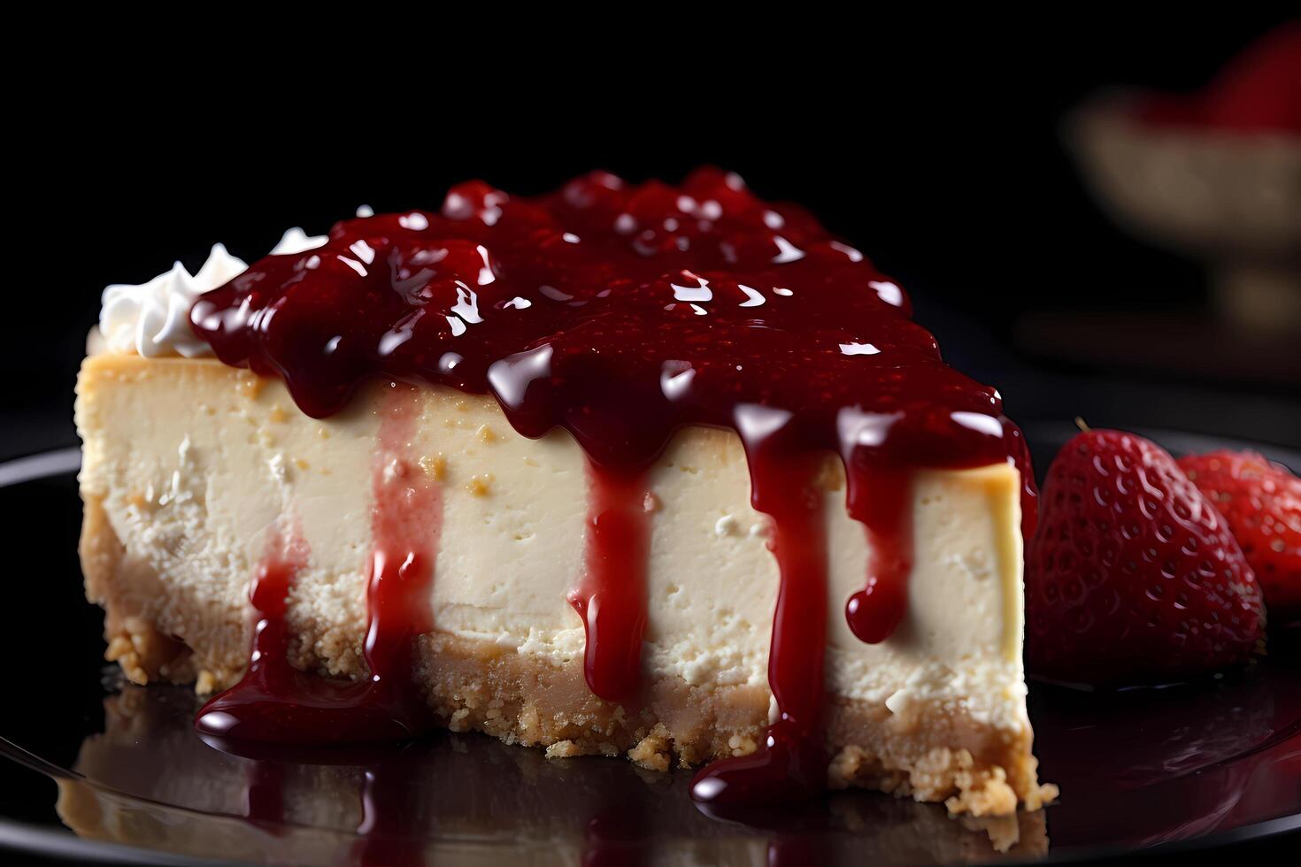 AI generated Cheesecake - A beloved dessert with ancient Greek roots, typically consists of a creamy filling made with cream cheese, eggs, and sugar on a buttery biscuit or graham cracker crust photo