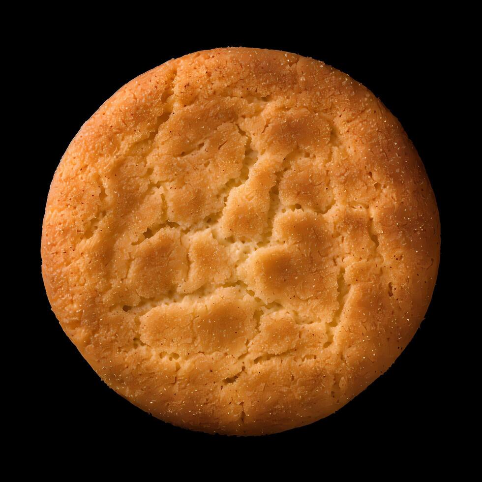 AI generated A classic Snickerdoodle cookie, characterized by soft and chewy texture, enveloped in a delightful cinnamon-sugar coating, a perfect blend of sweetness and warm, comforting spice photo
