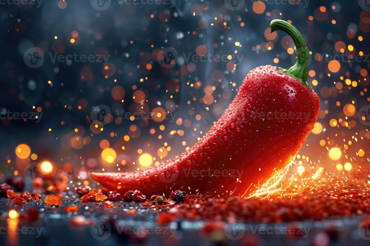 AI generated Fresh red chili pepper on fire. The concept of spicy food and spices photo