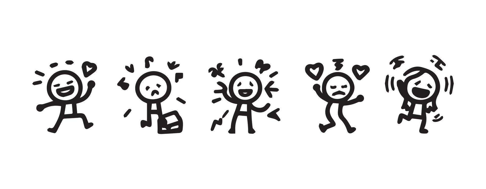 Set of stick figures in different emotions vector